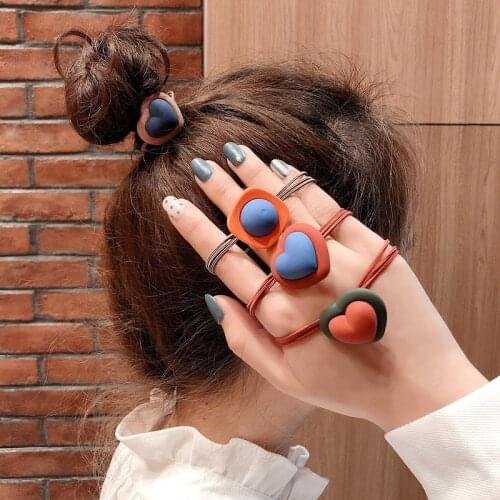 Cute Korean Scrub Heart Elastic Hair Bands Simple Heart Hair Ties for Women Girls Scrunchies Ponytail Holder Hair Accessories
