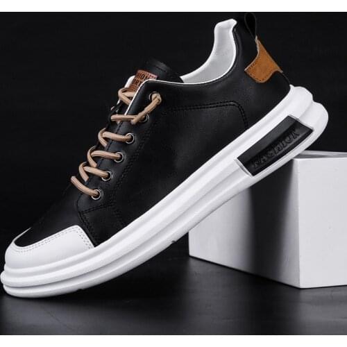 New Casual PU Leather Sneakers, Lightweight Non-slip High-top Shoes, Mens Fashion Wear-resistant Low-top Thick Bottom Shoes