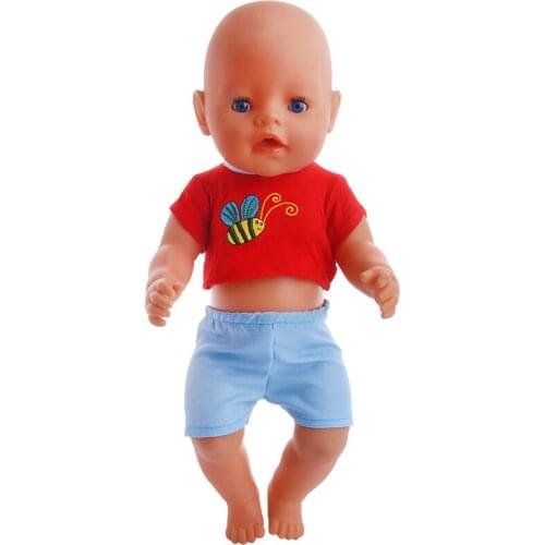 Doll Clothes Red Bee Print Short Sleeve + Blue Shorts fit the 43cm doll,the children best gift