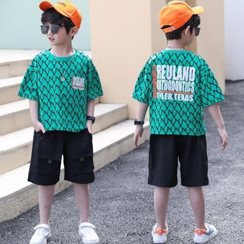 Boys Clothes Summer Outfits Cotton Teenage Boys Clothing Casual Suit Children Short Sleeve Shirt Shorts Set 4 6 8 12 Years