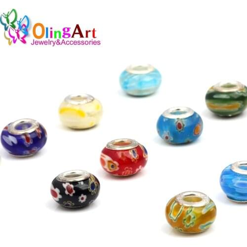 OlingArt 15x10mm 8 Pcs/Lot Thousands of flowers multicolor Big Hole European Beads DIY Bracelet Necklaces Jewelry making