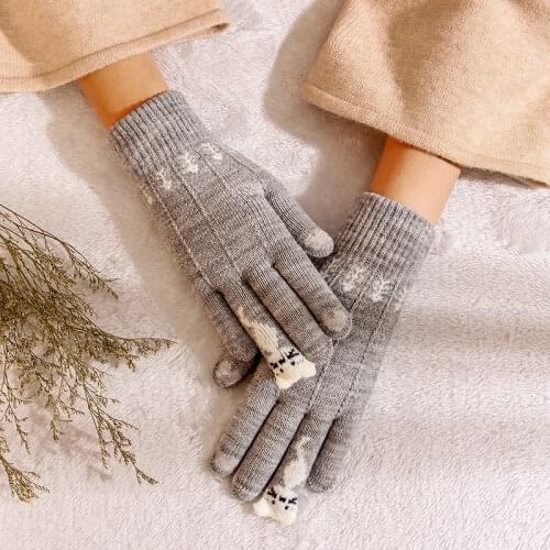 Warm Gloves Lady Winter Touch Screen Cold Proof Warm Thickened Knitting Wool Fluffy Cute Cat Playing Mobile Phone Trade Gloves