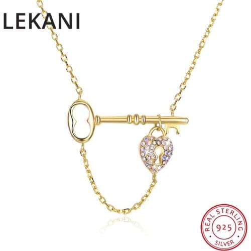 LEKANI Key Lock Necklace Pendant For Women 2018 New Fashion Crystals From Swarovski Collars Gold Plated S925 Silver Fine Jewelry