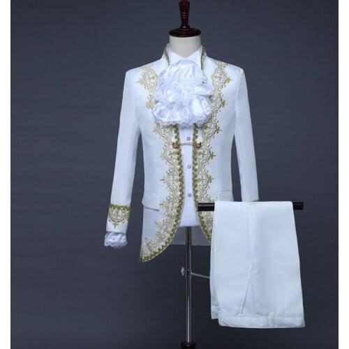 Full Set King Prince Renaissance Medieval Men Cosplay Party Stage Costume Coat+Pants+tie