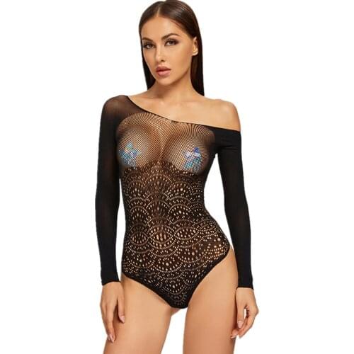 Sexy Erotic Lingerie Mujer For Women Fishnet Clubwear Body Teddy Bodysuit See Through Women Black Mesh Body suits WM79