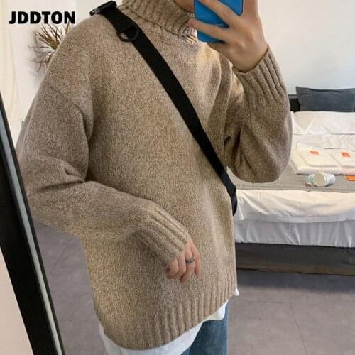 JDDTON Winter Mens Solid Color Sweater Harajuku Casual Korean Style Loose Fashion Brand Hip Hop Warm Pullover Streetwear JE559