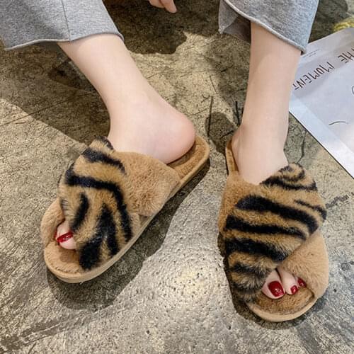Womens Warm Slippers Plush Female Ladies Fashion Casual Slip On Shoes Open Toe Ladies House Slipper Winter Footwear 2021 New