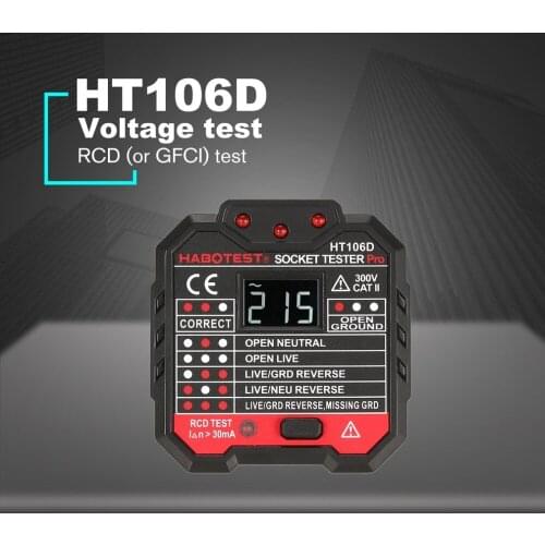 HABOTEST HT106D Socket Testers Voltage Test Socket detector EU Plug Ground Zero Line Plug Polarity Phase Check
