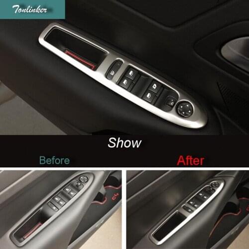 Tonlinker 4 Pcs DIY Car Style Stainless steel door windows lift button sticker Cover Case Stickers For Citroen C4 2016 Sender