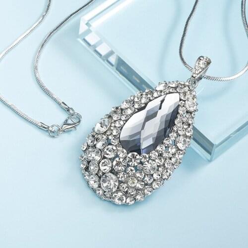 Vintage Crystal Heart Water Drop Long Necklace Women Bijoux Fashion Jewelry Necklaces & Pendants Classic Gift Ethnic Style