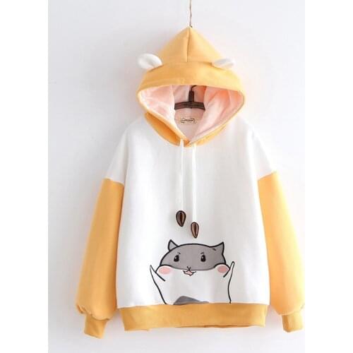 Japanese Preppy Kawaii Hoodies Sweatshirt Women Harajuku Long Sleeve Anime Cartoon Warm Lovely Cute Teens Girls Pullover Outwear