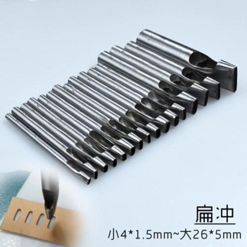 1pcs Length 4-16mm width 1.5/2/3mm wide Flat punch Belt belt One-word ellipse Flats hollow Diy handmade Leather tool screw