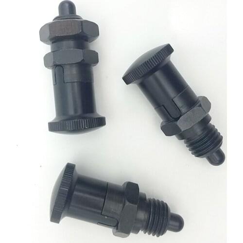 1pcs M10-M16 self-locking small type aluminum alloy knob plunger round pins adjustable indexing pin bolt black 45mm-54mm long