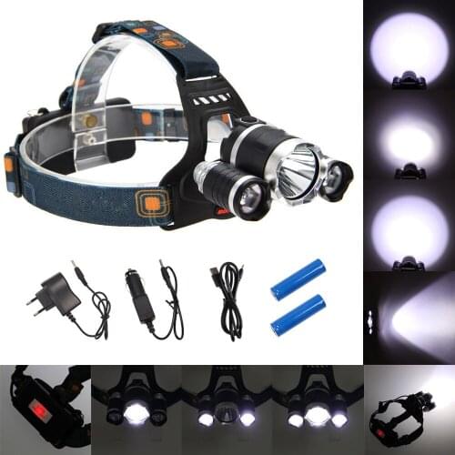 10000LM Headlight Led Rechargeable headlamp Waterproof head lamp T6 Camping Fishing flashlight 18650 battery+USB/AC/Car Charger