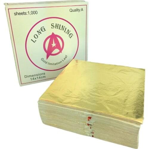14 x14 Cm 1000 PCS Long Shining Italian Imitation Gold Leaf Sheets Soft Thin Gold Leaf Foil For Furniture Buddha Gilding