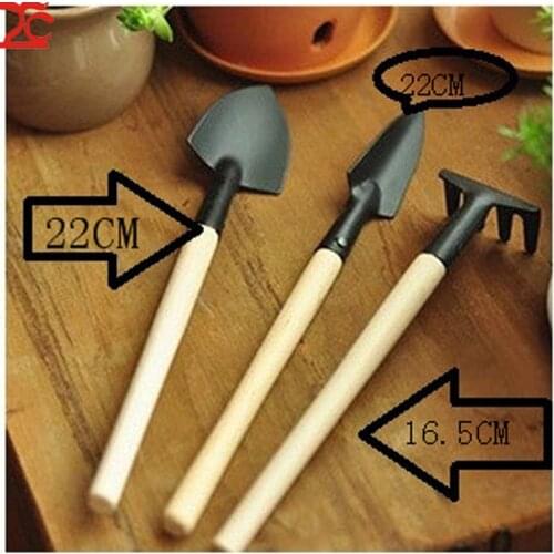 3Pcs/lot Mini Portable Gardening Tool Metal Head Shovel Rake Spade Garden Plant Wooden Handle Tool Set
