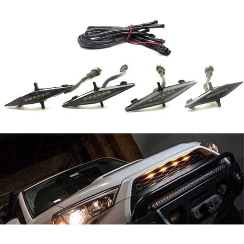 4pcs Car Front Grille LED Lights Amber Smoked Lens For Toyota 4Runner 2014-2019