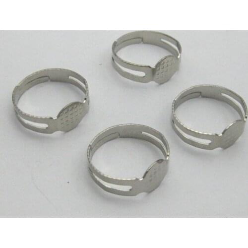 50 Silver Tone Adjustable Ring Blank Findings GLUE ON Base 8mm Pad