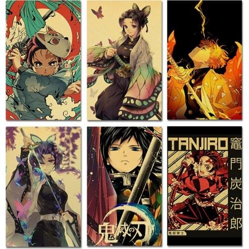 8Pcs/set Japanese Anime Demon Slayer Figure Kamado Tanjirou Nezuko Photo Sticker Zenitsu Inosuke Kimetsu No Yaiba Decor Sticker