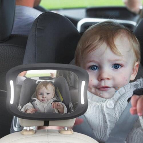 Car Seat Rearview Mirror Baby Viewing Mirror Remote LED Lights Rearview Mirror Acrylic ABS 360 Degree Rotation