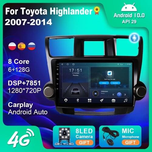 Car Radio For Toyota Highlander XU40 2din Android Auto Carplay Autoradio Audio Multimedia Stereo GPS Navigation Player 2007-2014