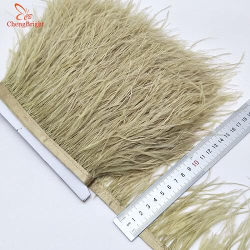 ChengBright Wholesale High Quality 10Yards Tyrant gold Ostrich Feather Ribbon Ostrich Feathers Trim Fringe Clothing Decoration