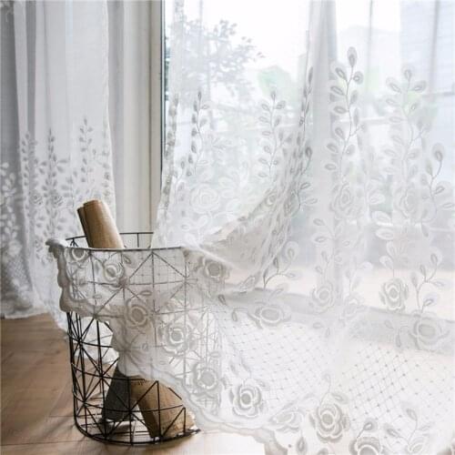 Qmang Decor White Sheer Curtains Floral Lace Window Treatments for Bedroom Living Room Tulle Curtains for Kitchen Drape Blinds