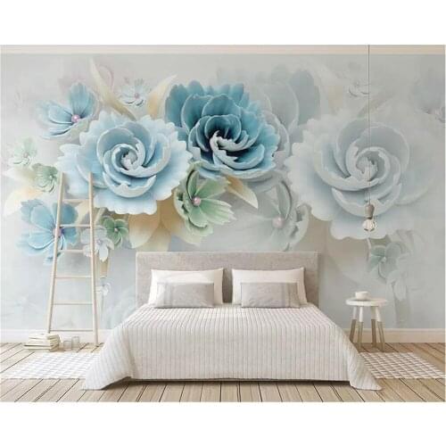 Decorative wallpaper 3D Flower Blue Fresh TV Background Wall