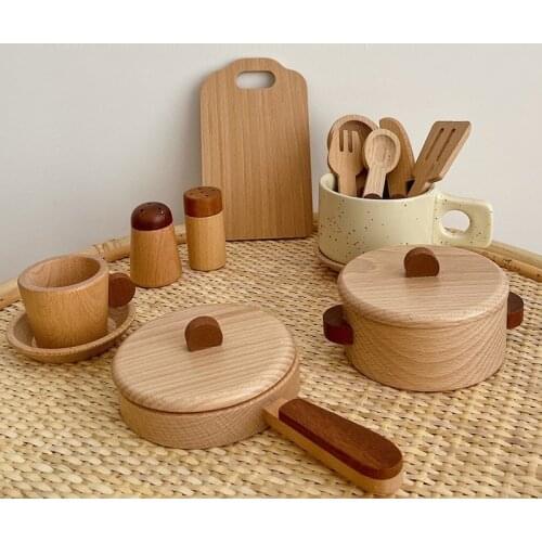 Childrens log wooden kitchen set model play simulation kitchenware miniature mini food educational toy fun toy childrens gift