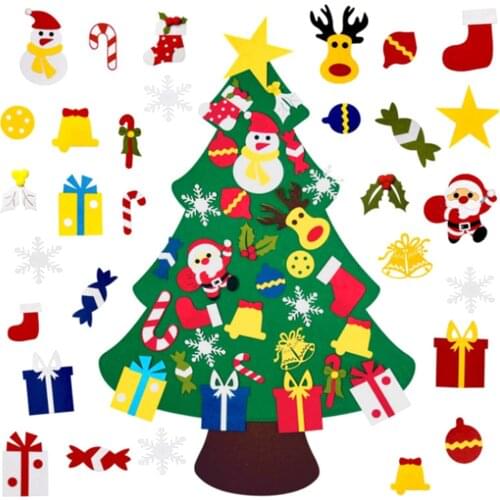 Kids DIY Felt Christmas Tree Christmas Decoration for Home Navidad 2021 New Year Gifts Wall Hanging Detachable Ornaments Xmas