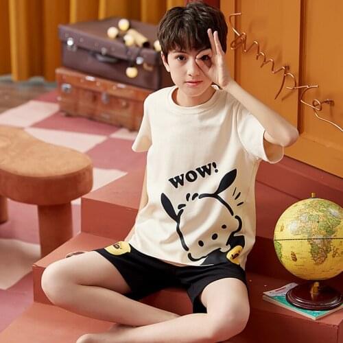 Kids Child Pullover Short Sleeve Pants Cartoon Pajama Boy Children O-Neck Casual Sleepwear Nightwear Pyjamas PURE Cotton CKE