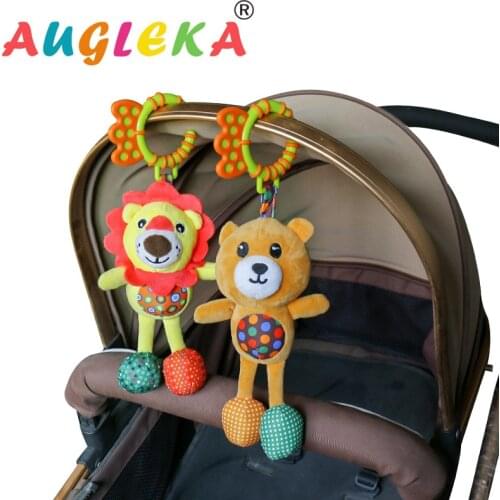 Newborn Baby Plush Stroller Rattles Toys With Teether Toddler Hanging Doll Lion Bear Filled Cotton Decorative Toys 0-12 Months