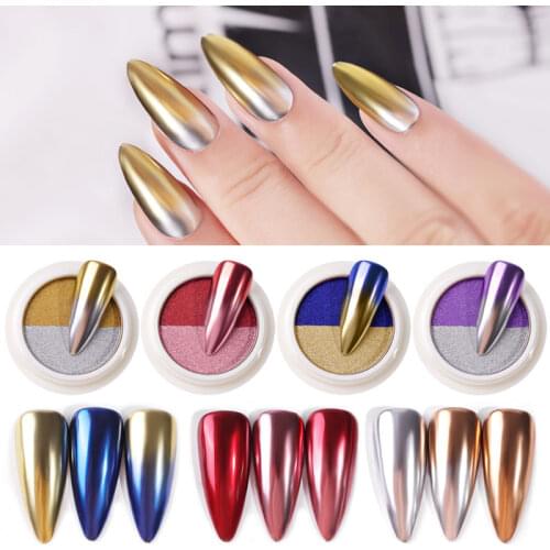 Two-color Gradient Mirror Nail Glitter Laser Powder Effect Nail Art Sequin Powder Hologram DIY Nails Decoration