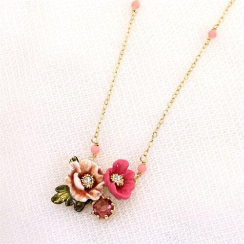 European and American Fashion Winter Garden Series Two-color Enamel Flower Necklace Choker Short Clavicle Chain Necklace Female