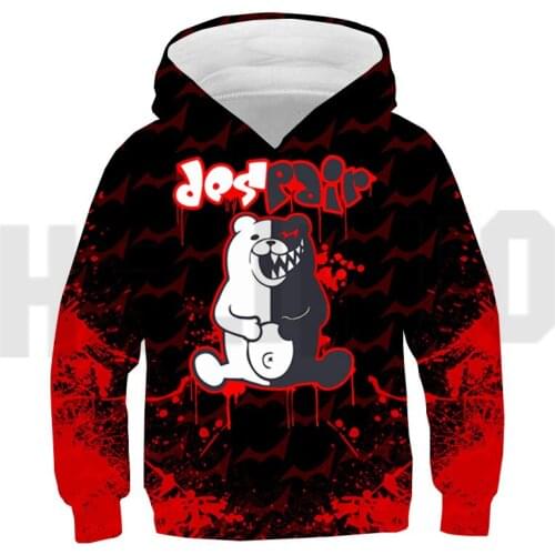 3D Black and White Bear Anime Graphic Danganronpa Monokuma Hoodie Kids Sudadera Hombre Streetwear Harajuku Sweatshirts Cosplay