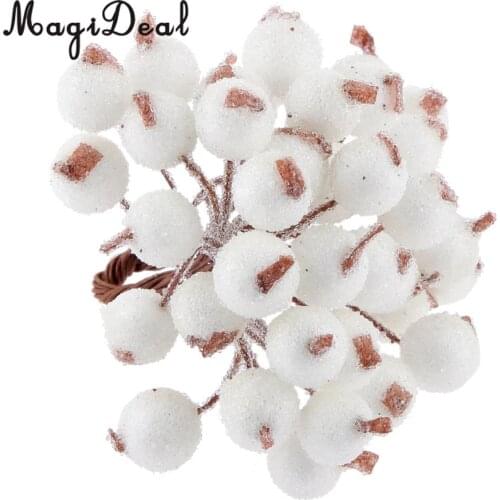 MagiDeal Fake Flowers 200x Mini Christmas Frosted Fruit Berry Holly Artificial Flower Decor for Christmas Tree Decoration White