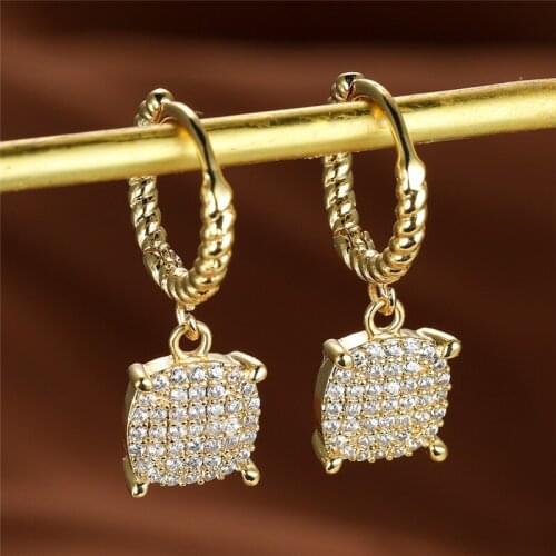 Classic Gold Silver Color Wedding Earrings White Zircon Full Stone Earrings Luxury Crystal Small Hoop Earrings For Women Jewelry