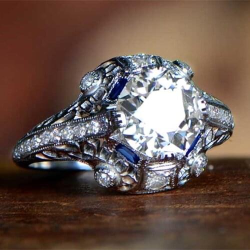 Huitan Retro High-quality Silver Plated Rings Women AAA Round Zirconia Vintage Party Elegant Ladys Finger Ring Timeless Jewelry