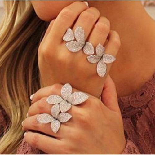 SLJELY 925 Sterling Silver Luxury Leaf Flower AAA Cubic Zirconia Resizable Ring For Women Glitter Elegant Party Hand Made Rings
