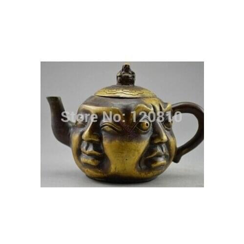 Collectible Old Handwork copper carven 4 face Buddha statues teapot available