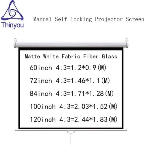 Thinyou Matte White Fabric Fiber Glass 120 inch 4:3 Self locking projector screen Manual Pull-Down Front Wall Mounted
