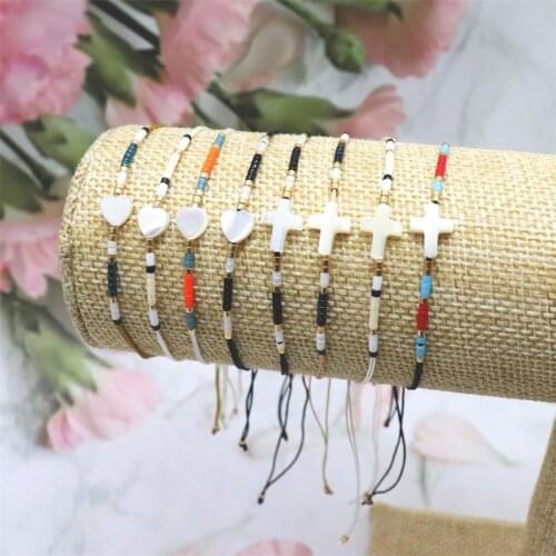 ZHONGVI Boho Fashion Chain Jesus Christian Bracelet Women Charm Cross Bracelets Miyuki Girls Heart Jewelry Valentines Day Gifts