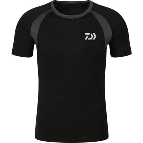 DAIWA Short Sleeve Fishing Clothings Men Summer Black Cotton Fishing T Shirt Breathable Outdoor Sports Running Tops Jersey DAIWA