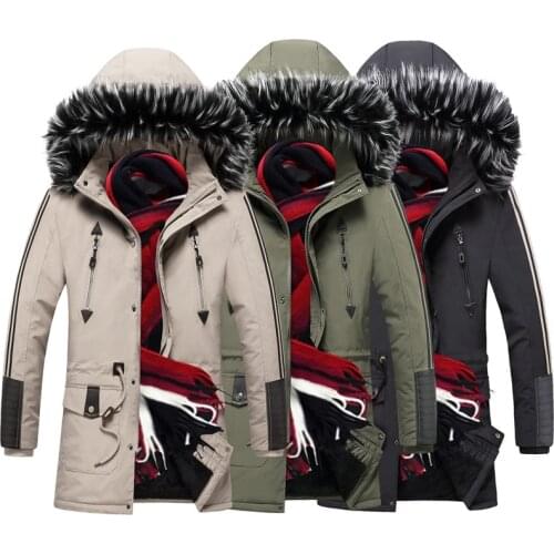 Mens winter parka windproof thickened warm and windproof velvet coat mens hooded army coat jacket