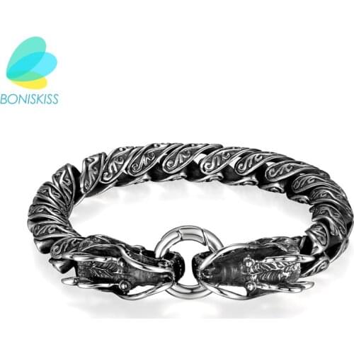 Boniskiss Wild Punk Dragon Head Bracelets Stainless Steel Animal Dragon Bracelets For Men Vintage Jewelry Collier Ras Du Cou