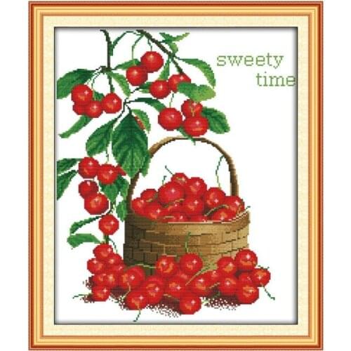 11CT 14CT Multi Size Counting Cross Stitch Kit Cherry Tree Modern Simple Living Room Decoration Cherry Fruit Basket Embroidery