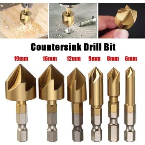6/3PCS Set HSS Chamfer Countersink Chamfer Drill Bit 1/4" Hex Shank 90 Degree Wood Chamfering Cutter 6mm-19mm Dropshipping