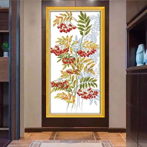 Small red fruit Cross Stitch Kits Plant Printed patterns canvas Chinese Embroidery Needlework set Cross-stitch DIY Home Decor
