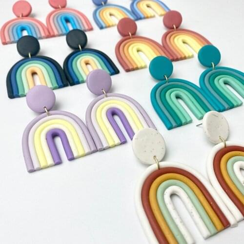 2021 new Bohemian rainbow color clay u-shaped geometric earrings fashion personality street trend ethnic wind earrings