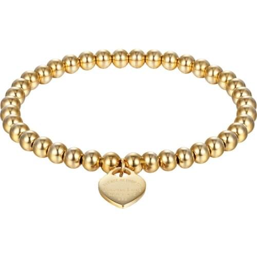 New Fashion Women Party Jewelry Lover Heart Pendant Stainless Steel Elastic Rope Bracelet Bead Chain Woman Bracelets Bangles